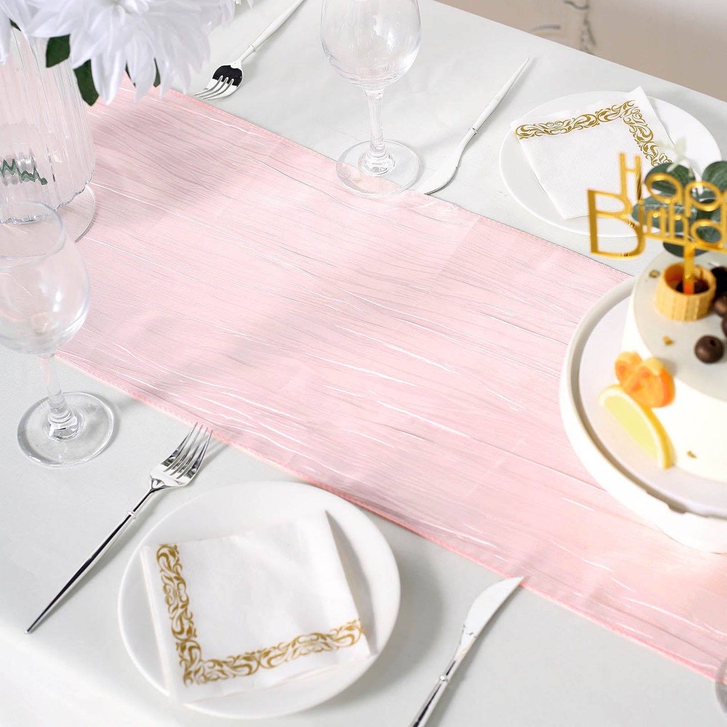 Taffeta 12"x108" Table Runner Blush - Accordion Crinkle Design