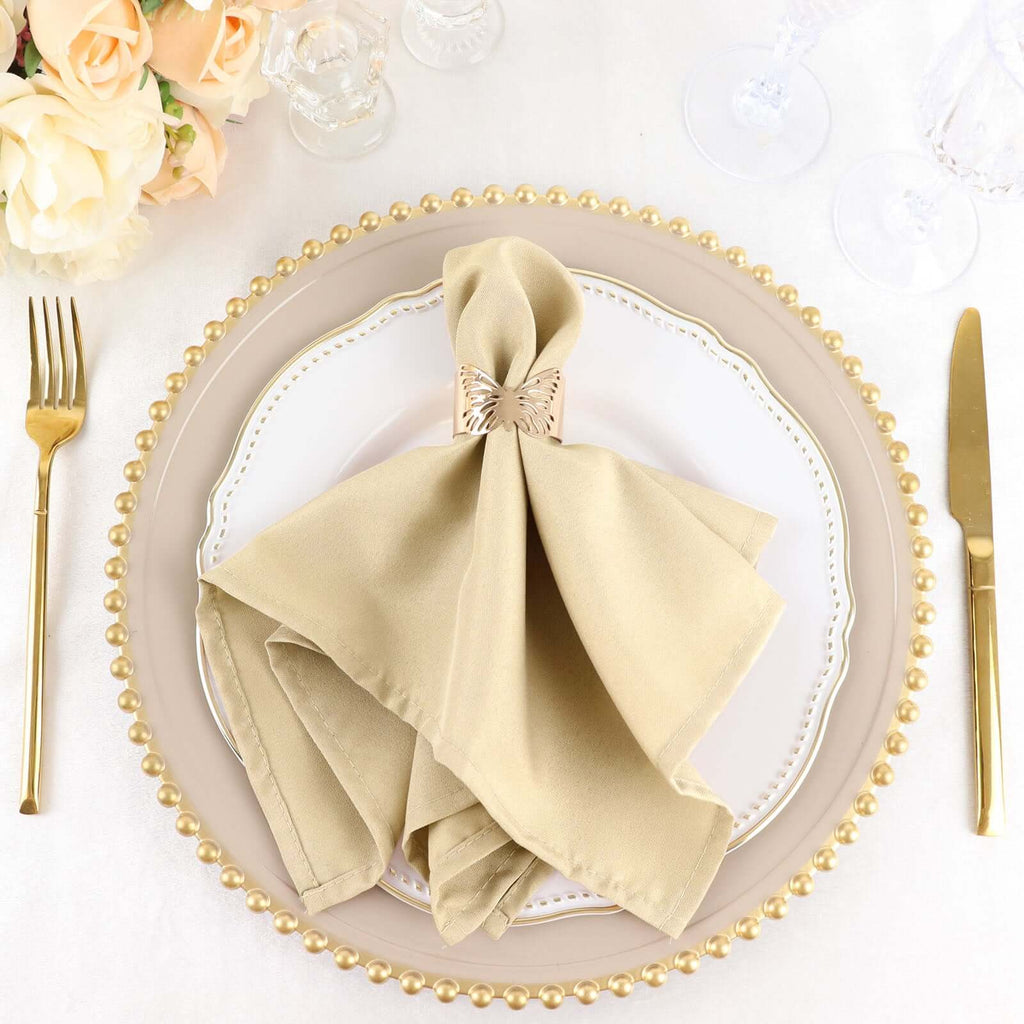 5 Pack Polyester 17"x17" Napkins Beige - Durable & Wrinkle Resistant Dinner Napkins