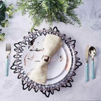 6-Pack Dining Table Mats Floral Design Black - Metallic Vinyl Round Non-Slip Mats for Tables 15"