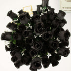 12 Bushes Black Artificial Premium Silk Flower Rose Bud Bouquets