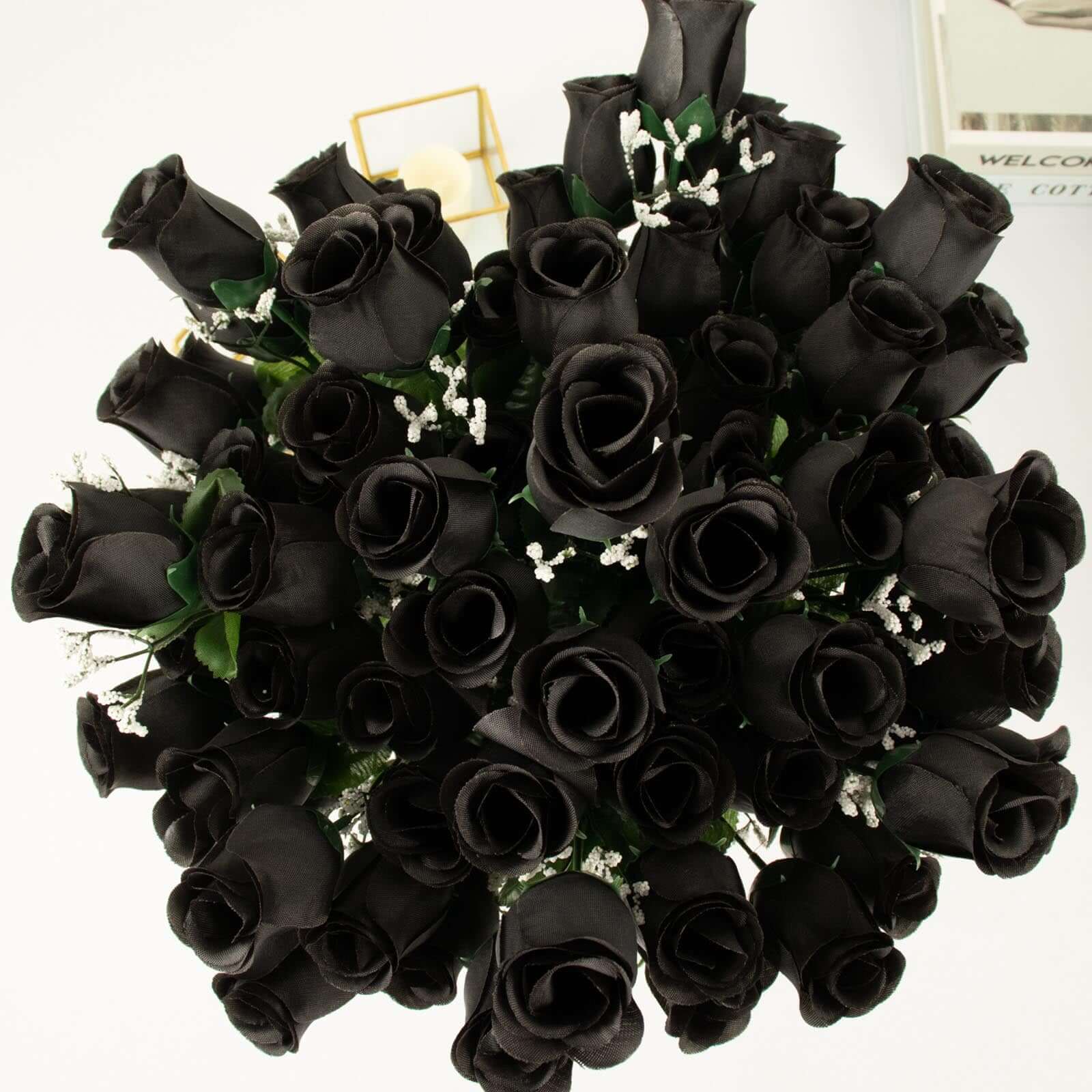 12 Bushes Black Artificial Premium Silk Flower Rose Bud Bouquets