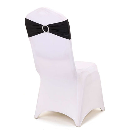 5 Pack Metallic Spandex Chair Sashes Black - Stretch Fit Chair Bands With Round Diamond Buckles for Glamorous Event Decor