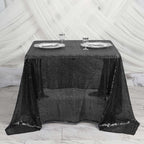 Sequin 90"x90" Table Overlay Square Tablecloth Black - Sparkly Table Cover