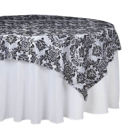 Flocking 90"x90" Table Overlay Square Tablecloth Black - Damask Design for Sophisticated Occasions