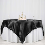 Satin 90"x90" Table Overlay Square Tablecloth Black - Smooth Finish Table Topper