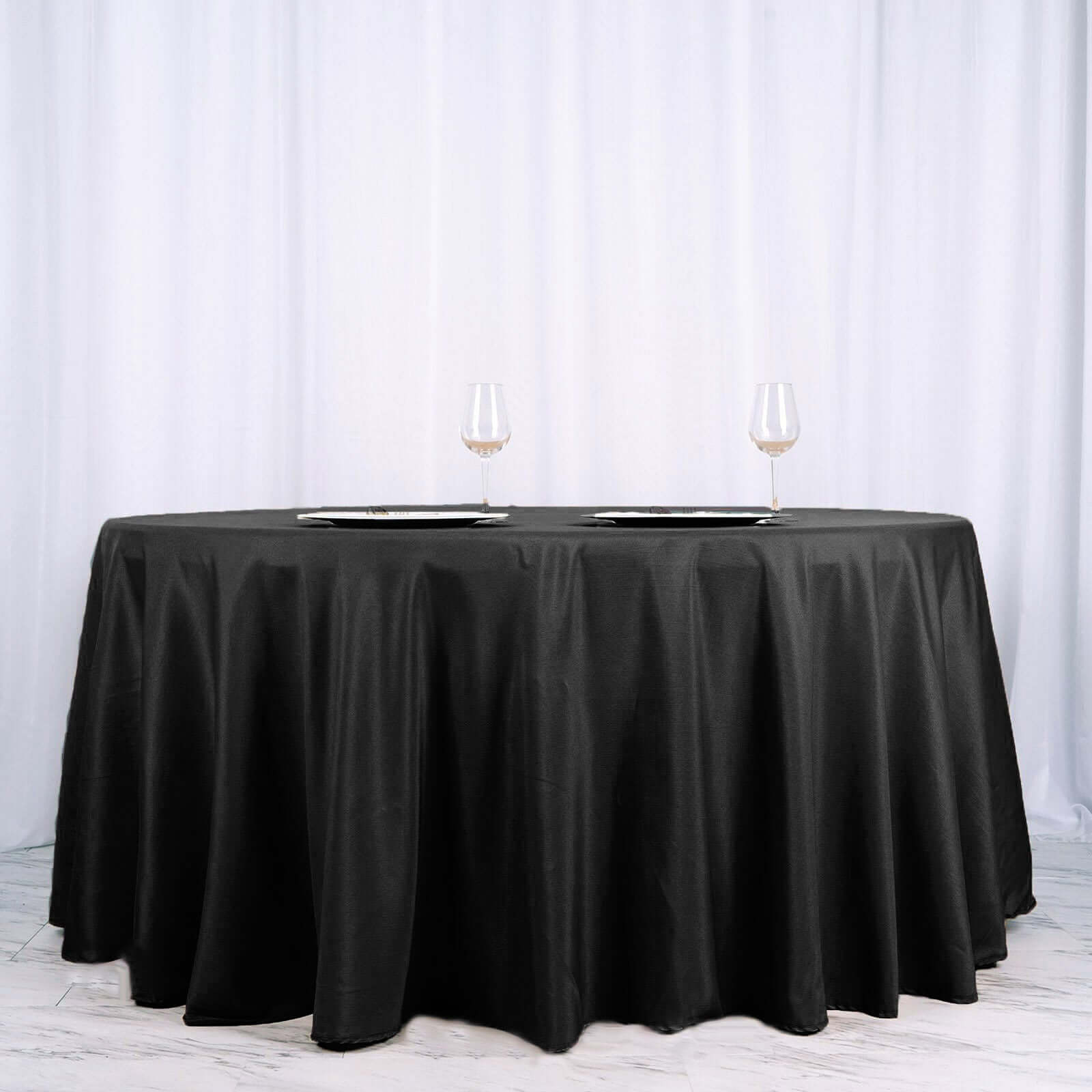 Polyester 120" Round Tablecloth Black - Seamless Wrinkle-Resistant Design for Weddings