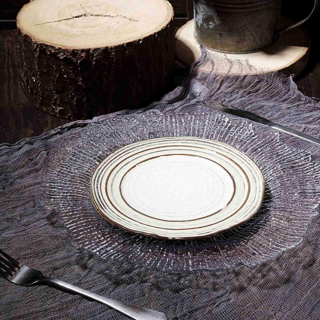 6-Pack Plastic Round Charger Plates 13" in Clear with Reef Design, Decorative Dinner Party Serving Plates