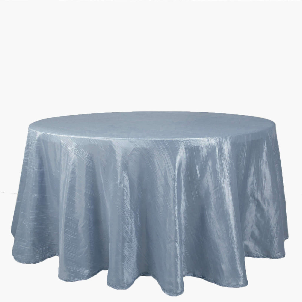 Taffeta 120" Round Tablecloth Dusty Blue - Seamless Accordion Crinkle Table Cover