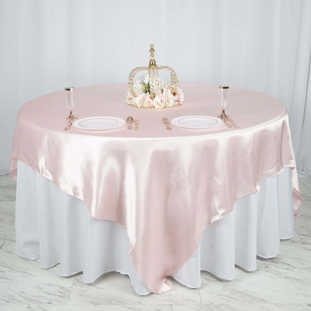 Satin 90"x90" Table Overlay Square Tablecloth Blush - Smooth Finish Table Topper