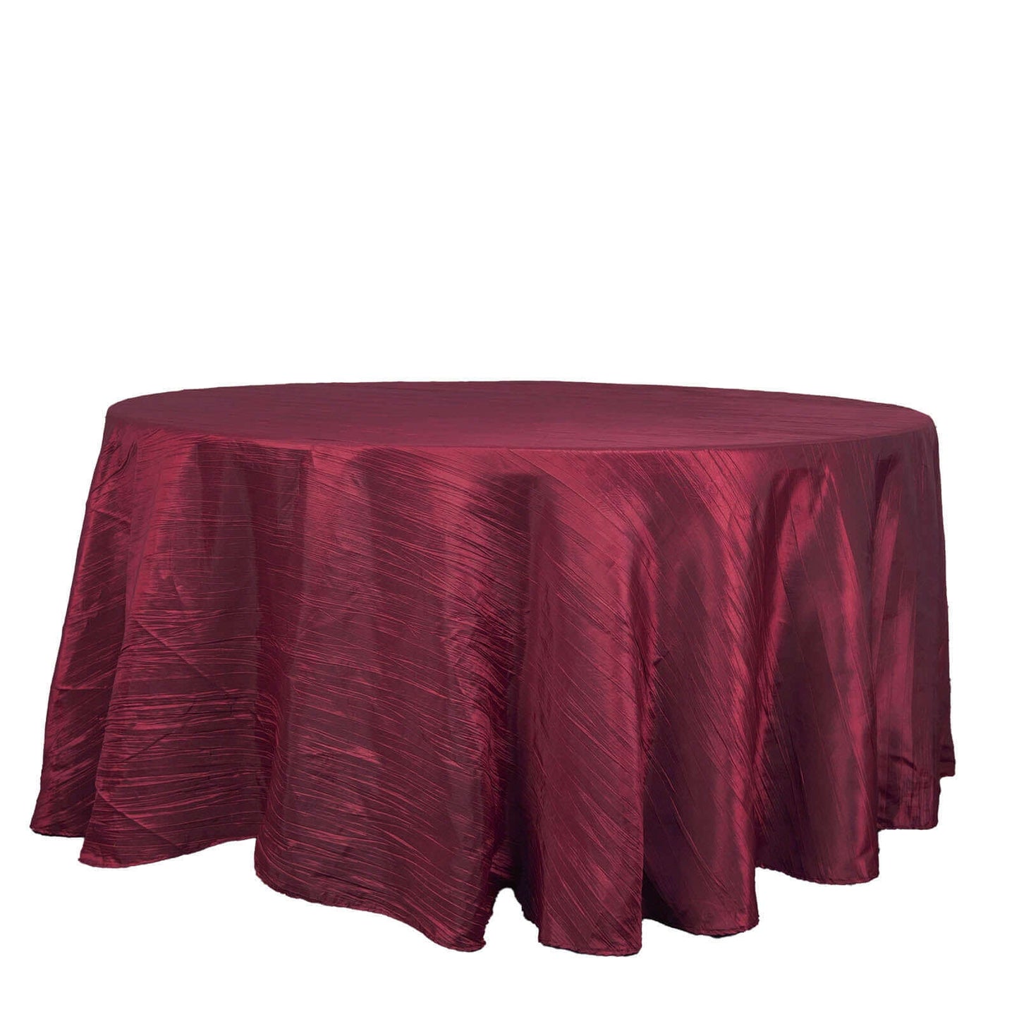 Taffeta 120" Round Tablecloth Burgundy - Seamless Accordion Crinkle Table Cover