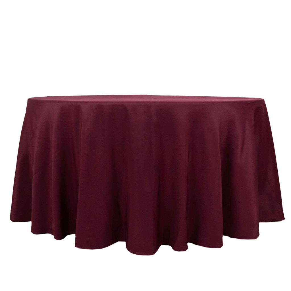 Premium Polyester 120" Round Tablecloth Burgundy - Seamless 220GSM Wrinkle-Resistant Table Cover