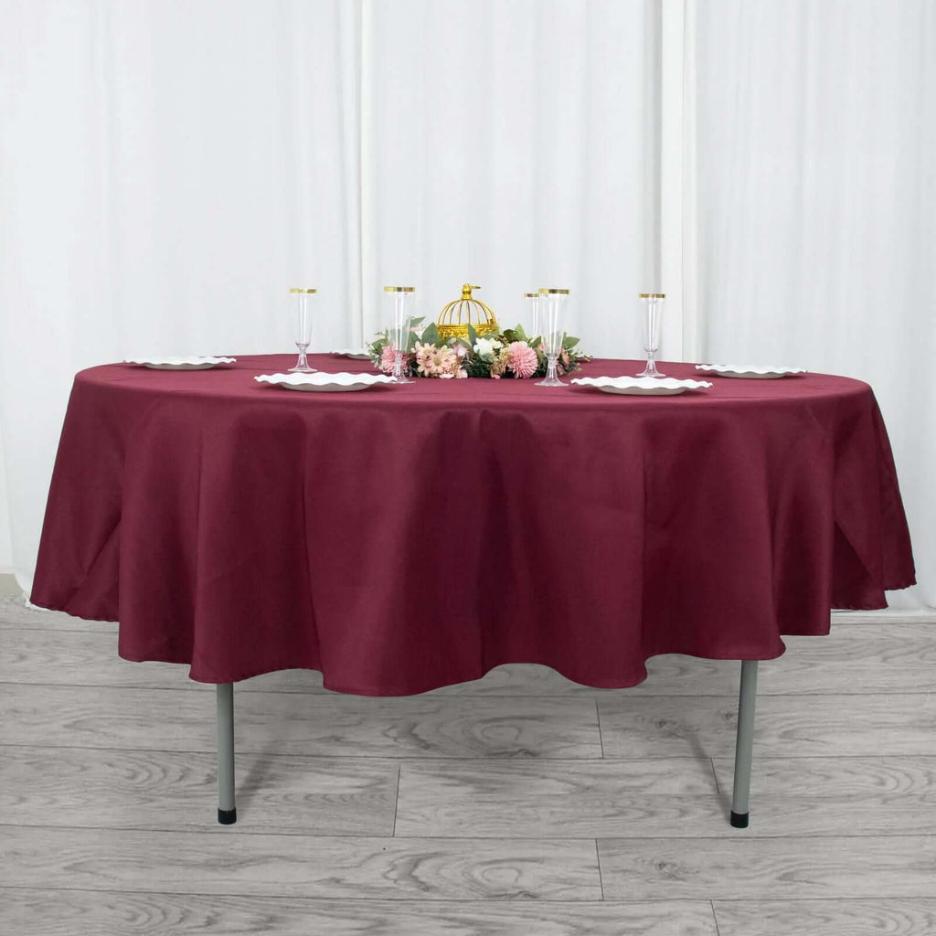 Premium Polyester 90" Round Tablecloth Burgundy - Stain and Wrinkle-Resistant Design with 220GSM Thickness Table Cover