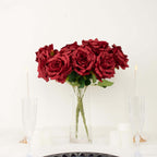 2 Bushes 17" Burgundy Premium Silk Jumbo Rose Flower Bouquet, High Quality Artificial Wedding Floral Arrangements