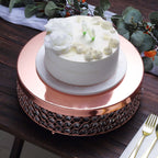 Metal Cake Stand Pedestal Crystal Beaded Design Rose Gold - Cupcake Display and Dessert Riser 14"