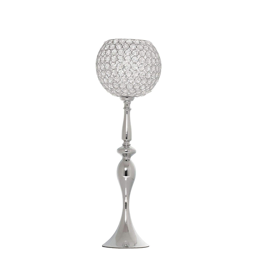 Acrylic Crystal Beaded Goblet Candle Holder Silver - Exquisite Flower Ball Centerpiece Stand for High-End Event Styling 30"