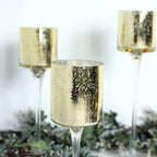 Set of 3 Glass Cylinder Vases Long Stem Gold - Decorative Candle Holder Floral Centerpieces 12", 14", 16"