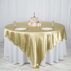 Satin 90"x90" Table Overlay Square Tablecloth Champagne - Smooth Finish Table Topper