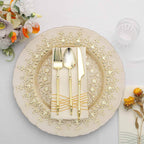 8-Pack Glass Round Charger Plates 13" in Gold with Monaco Style Ornate Design, Classy Decorative Dinner Chargers