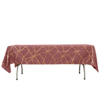 Polyester 60"x102" Rectangle Tablecloth Cinnamon Rose with Gold Foil Geometric Pattern - Wrinkle-Resistant & Durable Table Cover