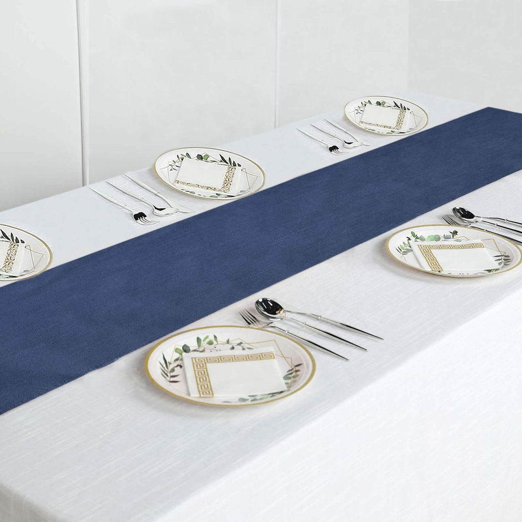 Polyester 14"x108" Table Runner Dark Denim Blue - Modern Faux Denim Dining Table Runner