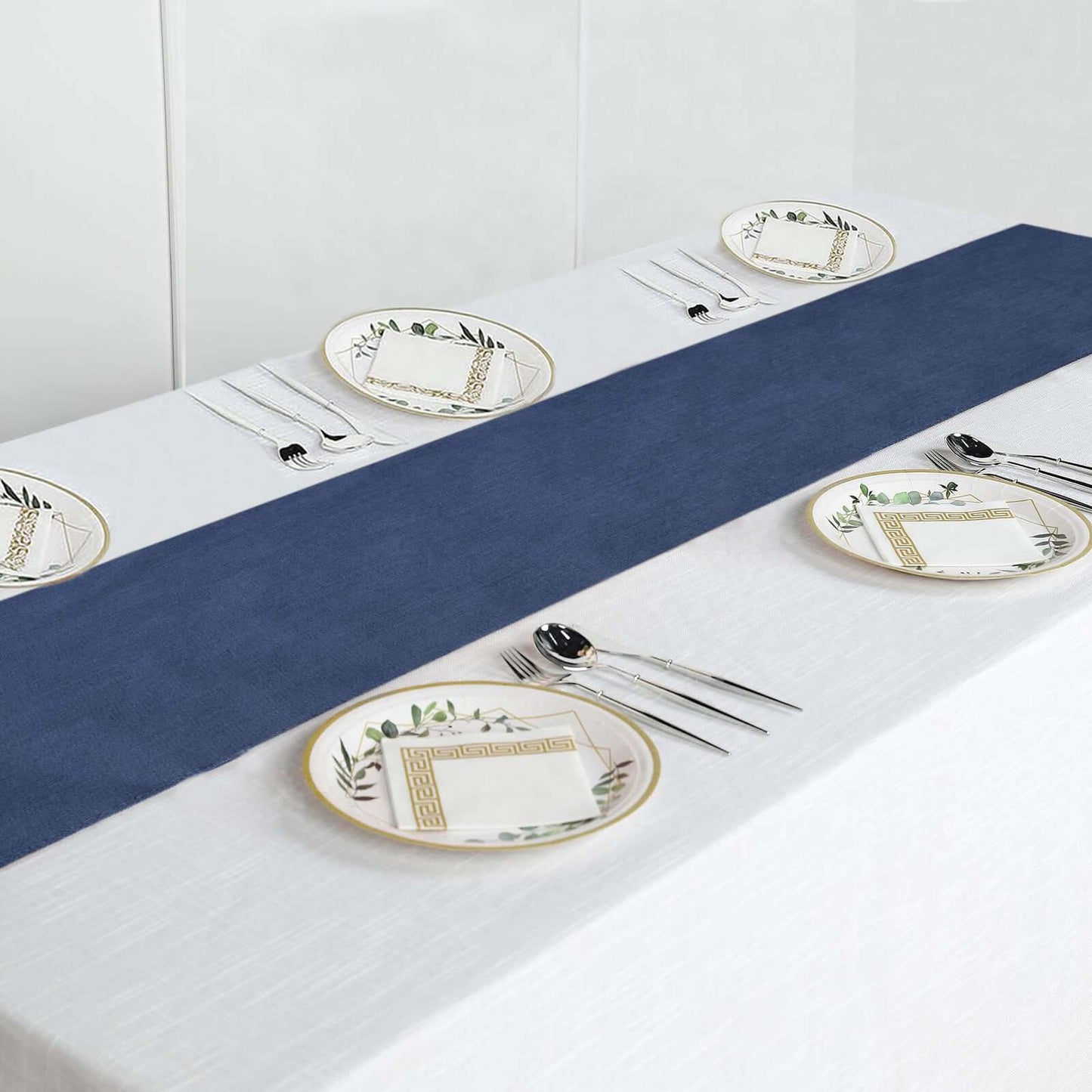 Polyester 14"x108" Table Runner Dark Denim Blue - Modern Faux Denim Dining Table Runner