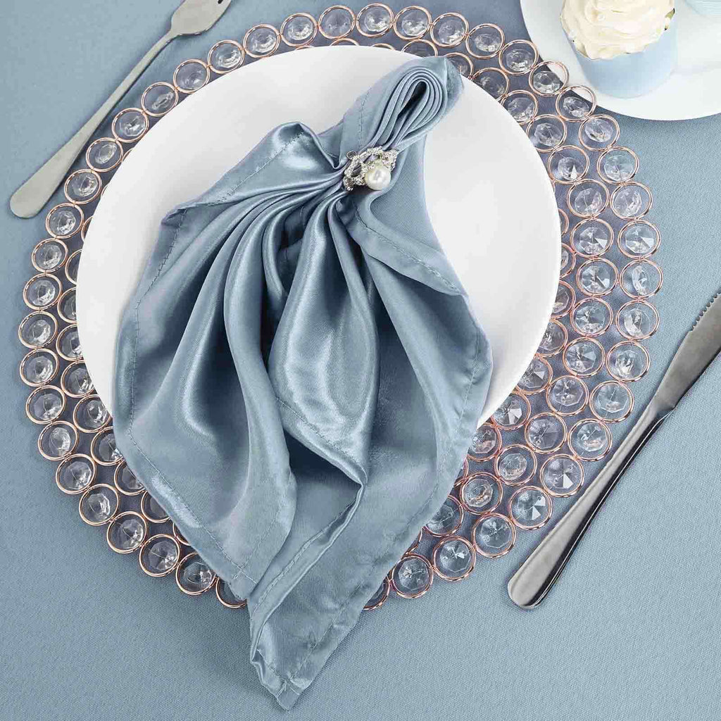 5 Pack Satin 20"x20" Napkins Dusty Blue - Luxurious Shine & Smooth Dinner Napkins