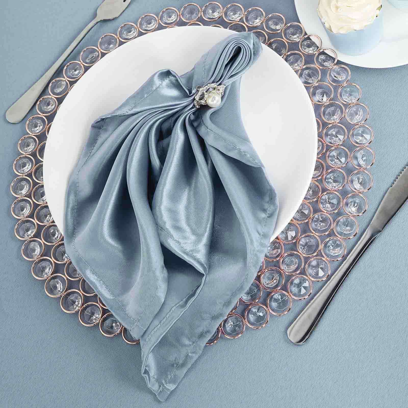 5 Pack Satin 20"x20" Napkins Dusty Blue - Luxurious Shine & Smooth Dinner Napkins