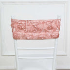5 Pack Satin Spandex Chair Sashes Dusty Rose - Rosette Design Stretch Chair Bands 6"x14"