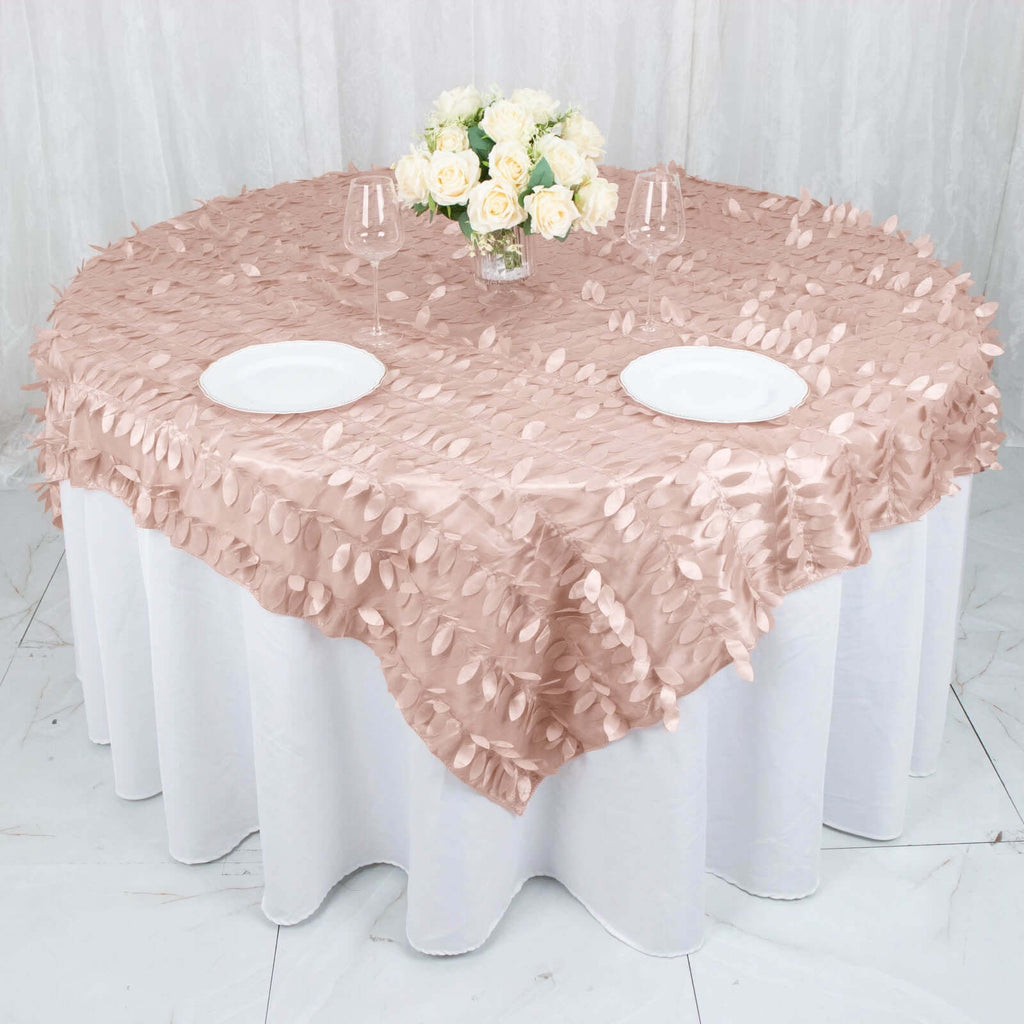 Taffeta 72"x72" Table Overlay Square Tablecloth Dusty Rose - 3D Leaf Petal Table Cover