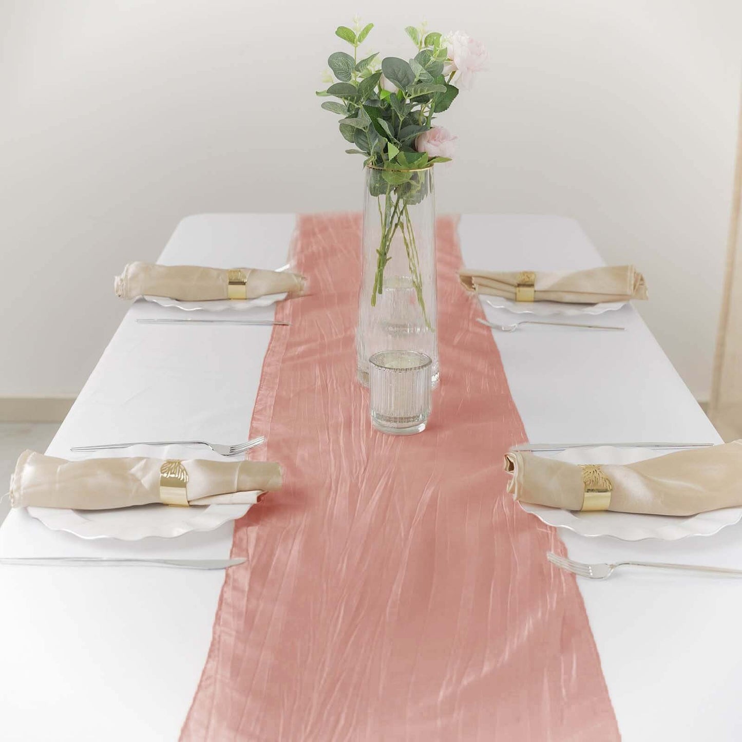 Taffeta 12"x108" Table Runner Dusty Rose - Accordion Crinkle Design
