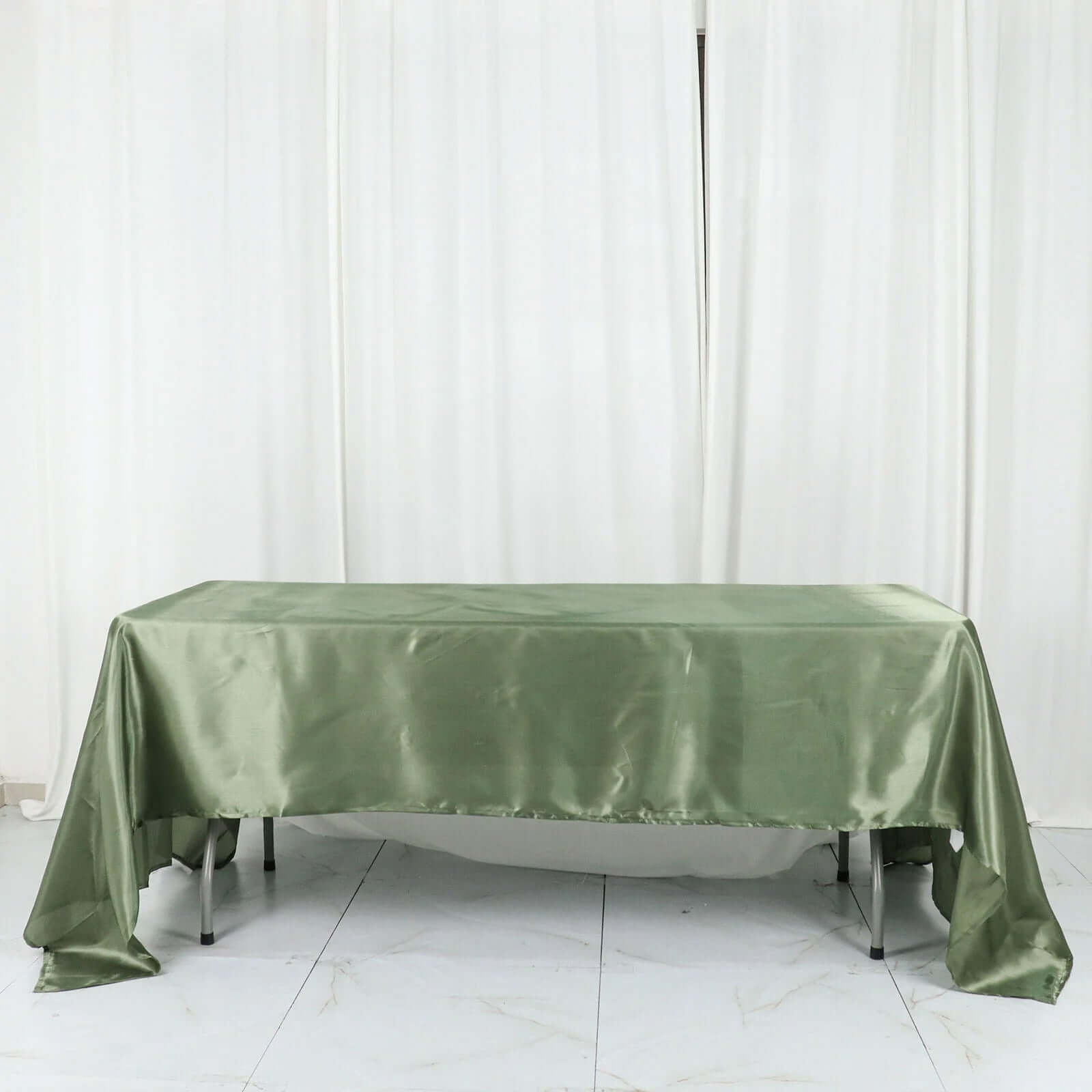 Satin Rectangular 60"x126" Tablecloth Dusty Sage Green - Smooth and Lustrous Table Cover