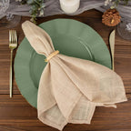 10-Pack Plastic 11" Round Dinner Plates in Dusty Sage Green Ruffled Rim with Gold Edging - Sturdy Disposable Dinnerware