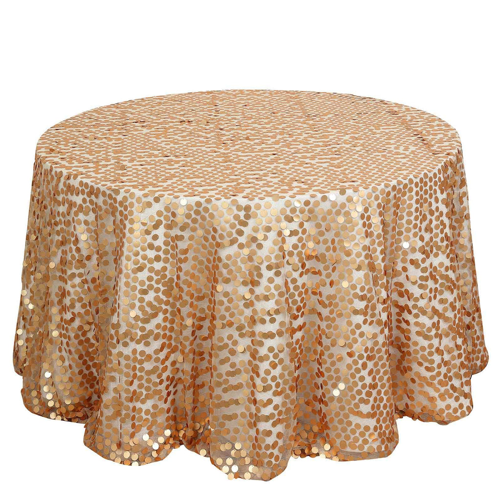 Sequin 120" Round Tablecloth Matte Champagne - Seamless Big Payette Table Cover