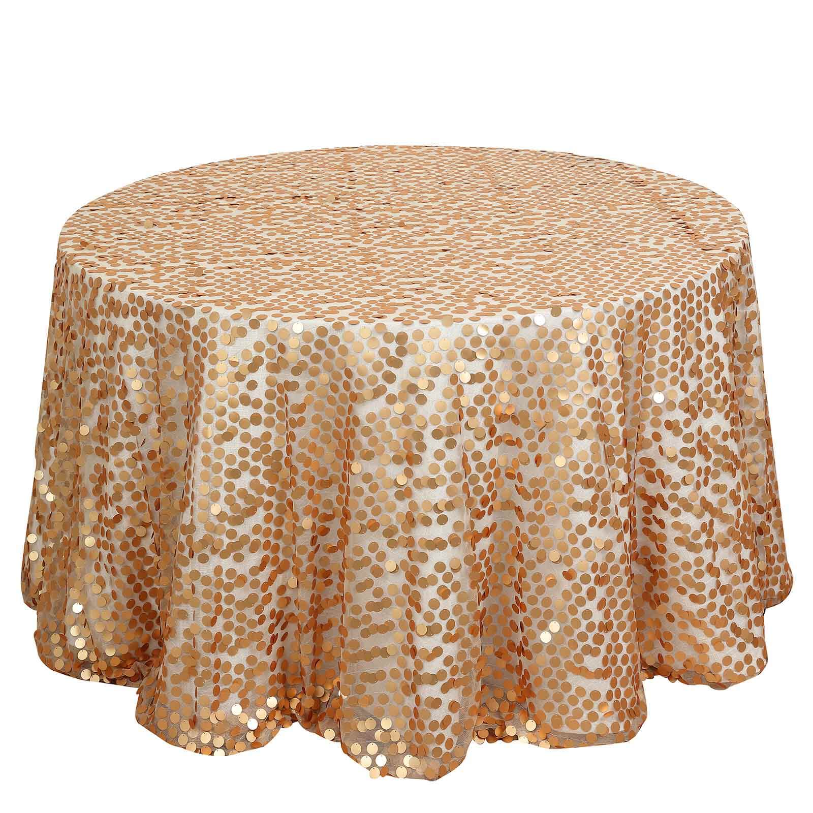 Sequin 120" Round Tablecloth Matte Champagne - Seamless Big Payette Table Cover