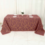 Polyester 60"x132" Rectangle Tablecloth Cinnamon Rose with Gold Foil Geometric Pattern - Wrinkle-Resistant and Durable Table Cover for Weddings & Events