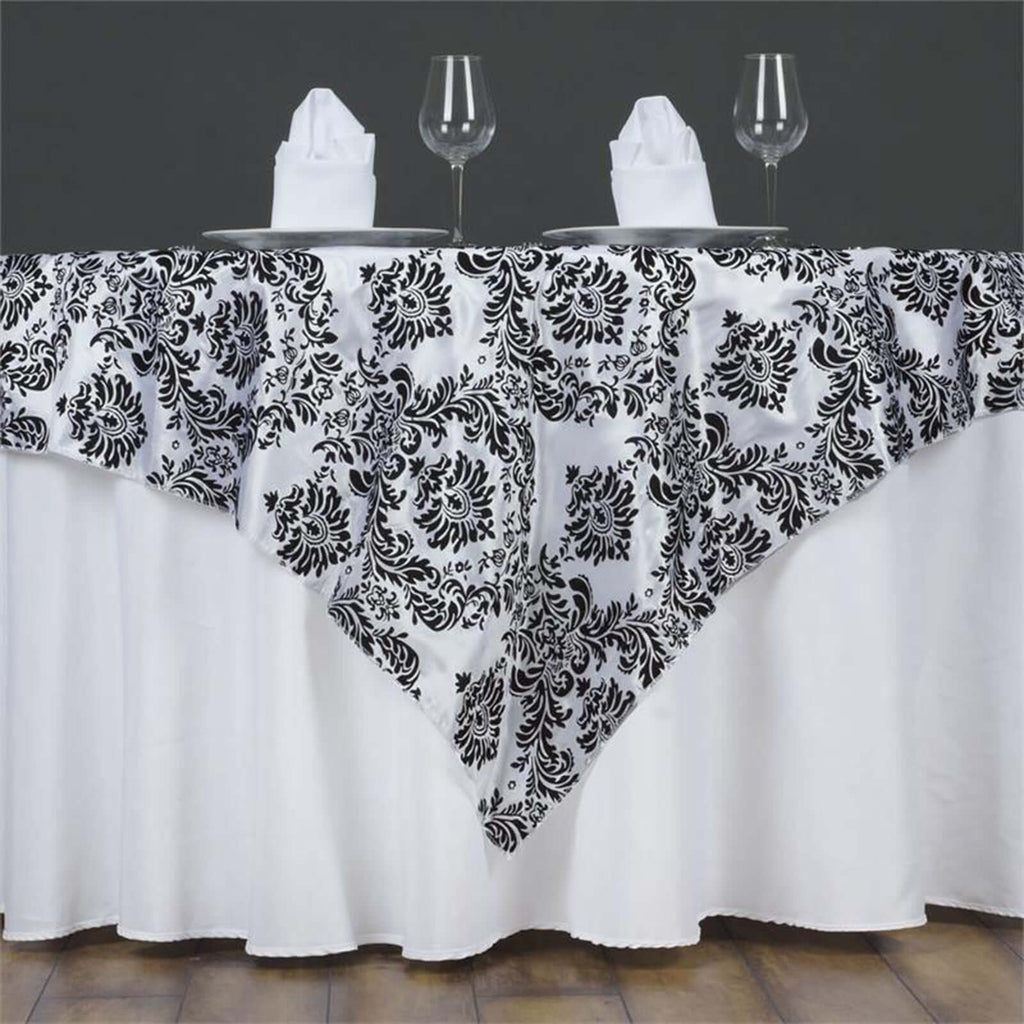 Flocking 60"x60" Table Overlay Square Tablecloth Black - Damask Design for Stylish Occasions