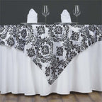 Flocking 60"x60" Table Overlay Square Tablecloth Black - Damask Design for Stylish Occasions