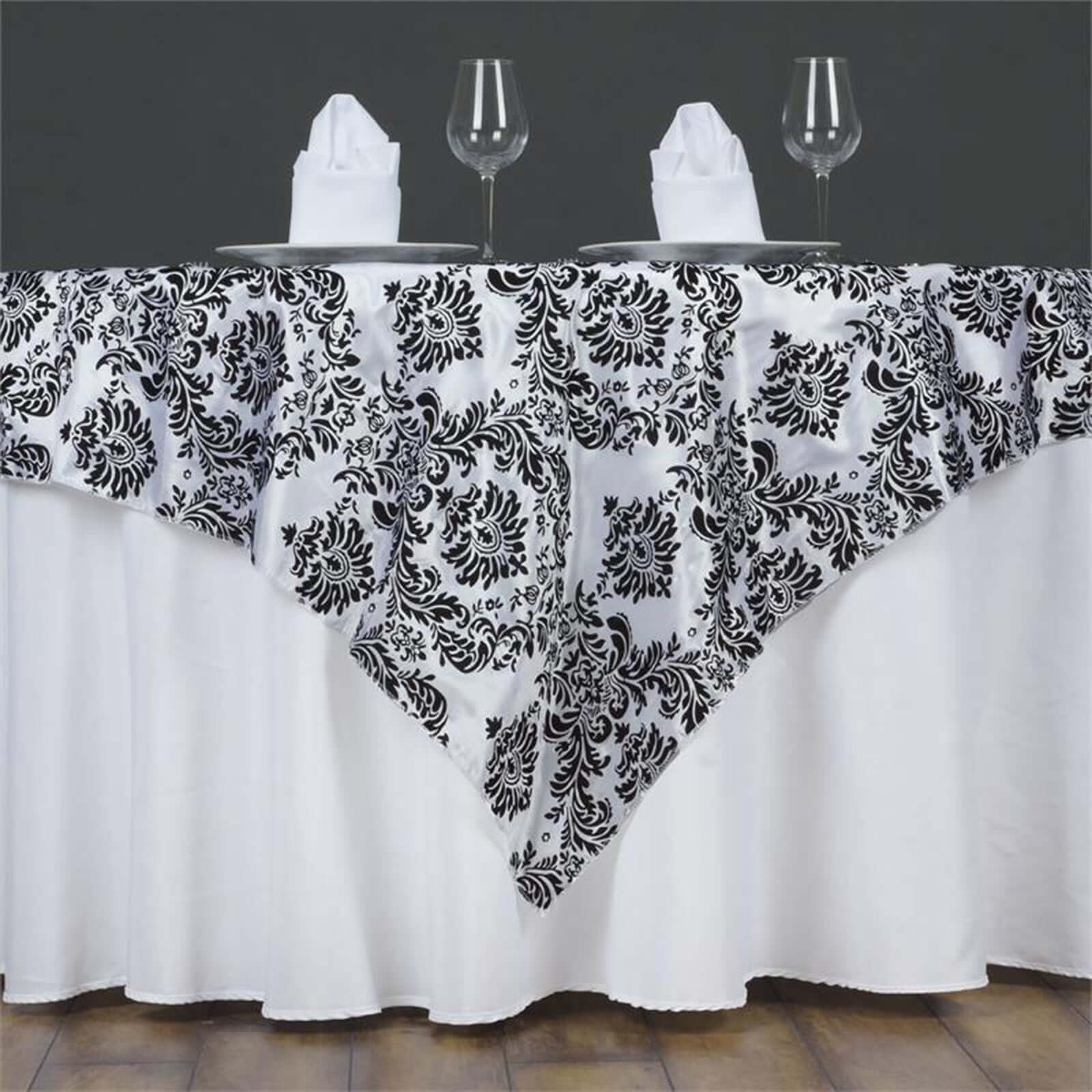 Flocking 60"x60" Table Overlay Square Tablecloth Black - Damask Design for Stylish Occasions