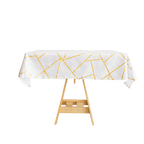 Polyester 54"x54" Square Tablecloth White with Gold Foil Geometric Pattern - Wrinkle-Resistant & Durable for Stylish Settings