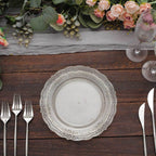 12-Pack Plastic 7" Round Salad Plates Clear with Gold Glitters & Floral Edge