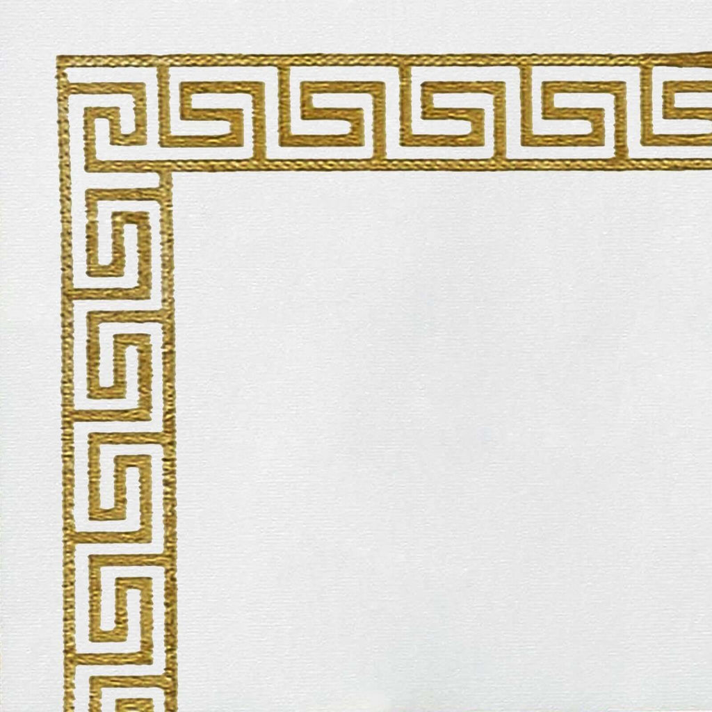 25 Pack Linen-Like Paper 5"x5" Napkins White with Gold Greek Key Design - Hygienic Disposable Airlaid Party Napkins