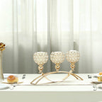 3-Arm Arch Bridge Candelabra Gold with Crystal Beads - Chic Table Centerpiece for Events 16"