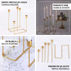 Taper Candle Holder Gold Metal 5-Arm Geometric Candelabra Design - Decorative Piece for Banquets and Celebrations 12"