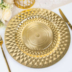 6-Pack Plastic Round Charger Plates 13" in Gold with Diamond Pattern, Sparkling Disposable Dinner Charger Tableware