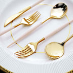 24-Pack Plastic Flatware Set in Metallic Gold with Blush Handle - Heavy Duty Disposable Modern Silverware 8"