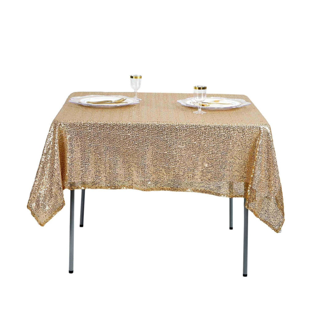 Sequin 60"x60" Table Overlay Square Tablecloth Gold - Luxe Wedding Table Topper