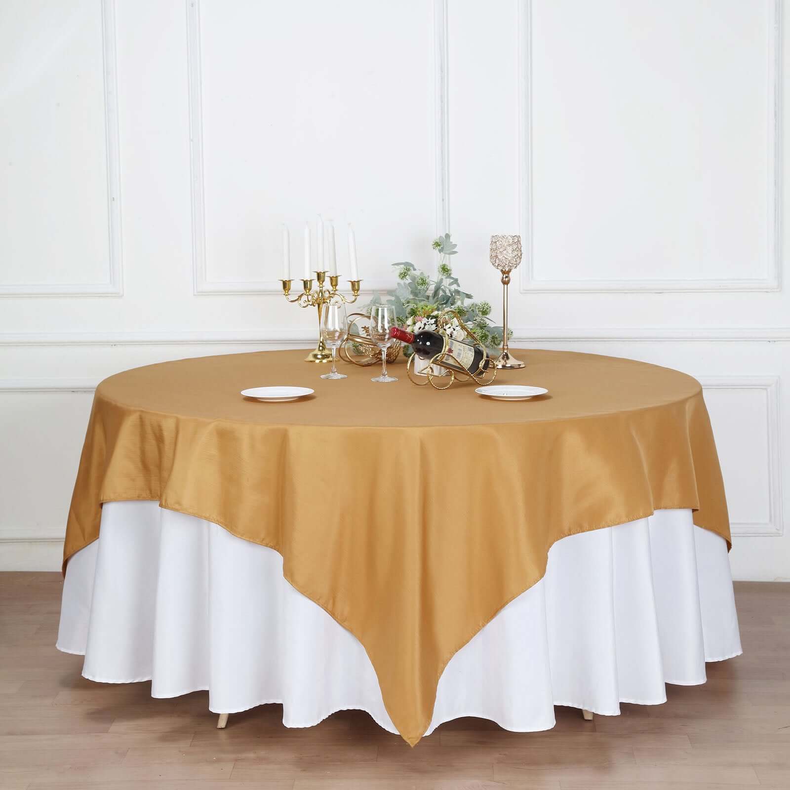 Polyester 90"x90" Table Overlay Square Tablecloth Gold - Wrinkle-Resistant & Durable Table Cover for Events