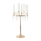 Metal 9-Arm Round Cluster Taper Candelabra Table Centerpiece Gold - Candlestick Holder Table Centerpiece With Drip Accents and Clear Glass Shades 40"