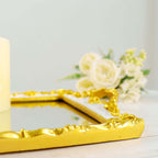 Resin Mirrored Rectangle Serving Tray 15"x10" in White with Gold Baroque Design, Stylish Decorative Vanity Tray Centerpiece