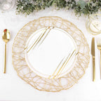 6-Pack Table Placemats Woven Fiber Design Gold Round - Disposable Mats for Dining and Events 15"